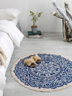 Round Cotton Area Rug with Tassel Hand Woven Machine Washable Floor Carpet Rug for Living Room Bedroom 90cm 01