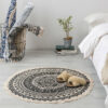 Round Cotton Area Rug with Tassel Hand Woven Machine Washable Floor Carpet Rug for Living Room Bedroom 90cm 03