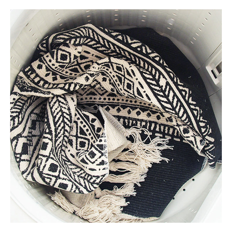 Black Vintage Striped Cotton Area Rug with Tassel Hand Woven Floor Carpet Rug for Living Room Bedroom 60*90cm 04 - Image 3