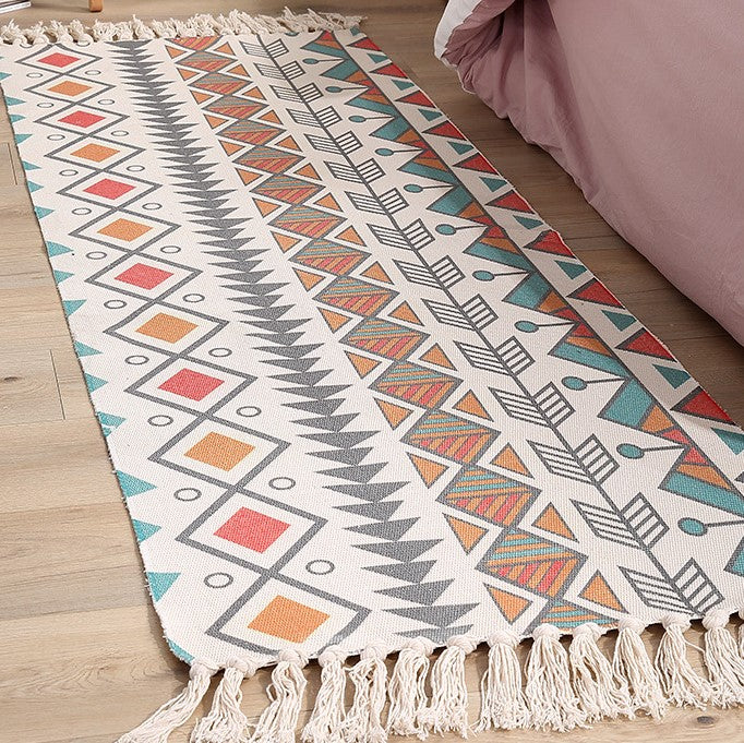 Colourful Geometric Cotton Area Rug with Tassel Hand Woven Floor Carpet Rug for Living Room Bedroom 01 - Image 3