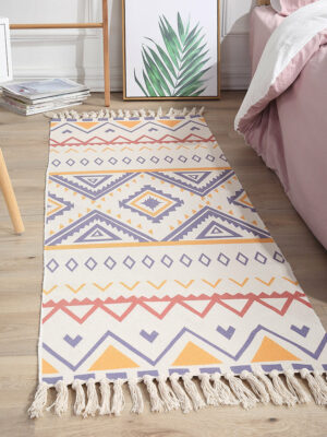Colourful Geometric Cotton Area Rug with Tassel Hand Woven Floor Carpet Rug for Living Room Bedroom 04