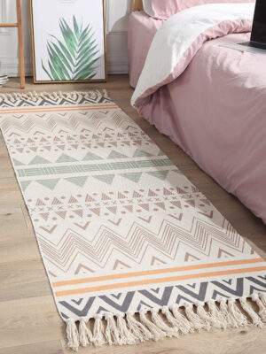 Colourful Geometric Cotton Area Rug with Tassel Hand Woven Floor Carpet Rug for Living Room Bedroom 06