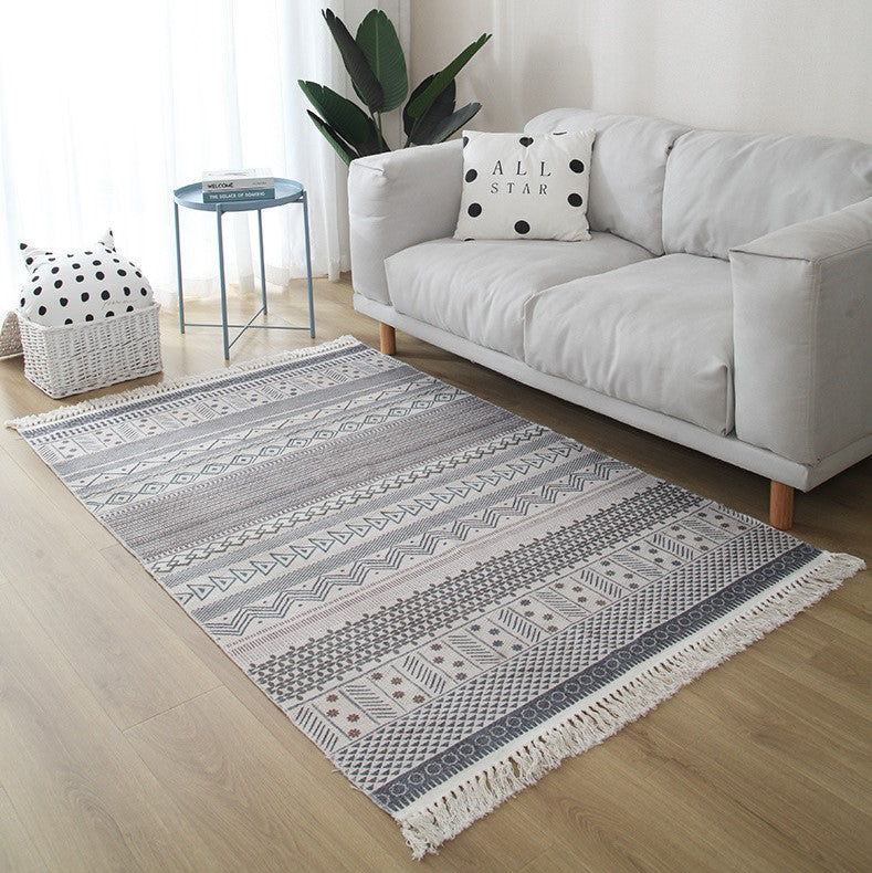 Moroccan Geometric Cotton Area Rug with Tassel Hand Woven Floor Carpet Rug for Living Room Bedroom - Image 2