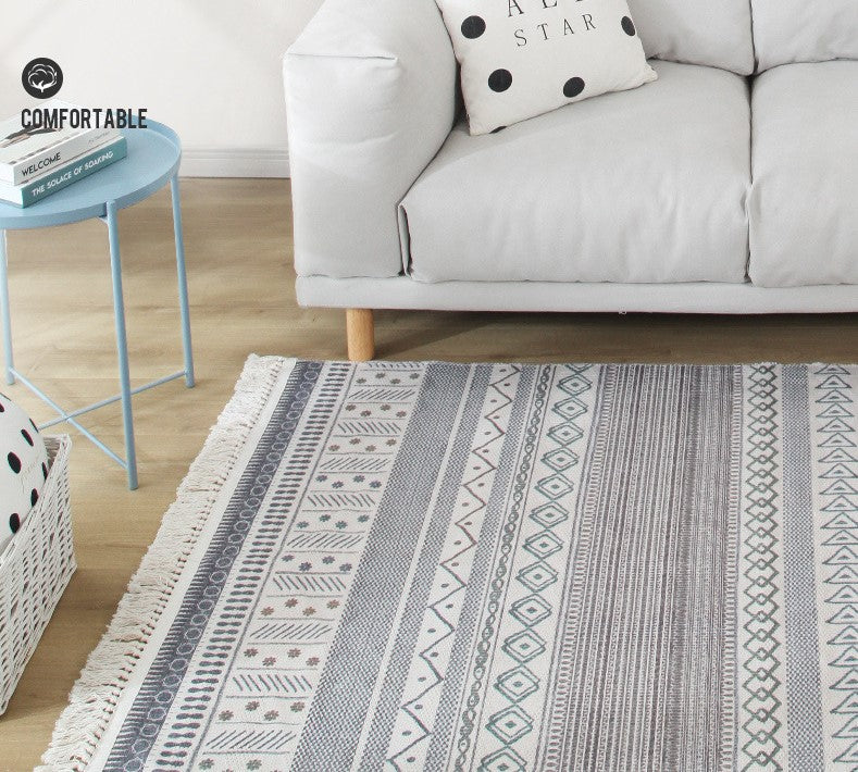 Moroccan Geometric Cotton Area Rug with Tassel Hand Woven Floor Carpet Rug for Living Room Bedroom - Image 3