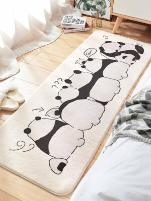Cartoon Panda Patterned Shaggy Soft Girls Boys Bedroom Kids Room Bedside Carpet Rugs Runners