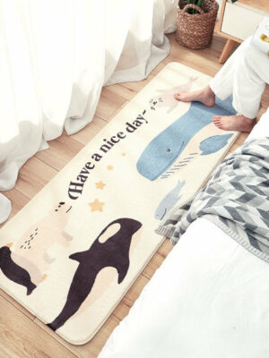 Whale Lovely Cartoon Patterned Plush Soft Girls Boys Bedroom Kids Room Bedside Carpet Rugs Runners