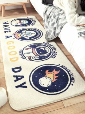 Astronaut Cartoon Patterned Plush Soft Girls Boys Bedroom Kids Room Bedside Carpet Rugs Runners