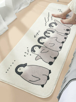 Penguin Lovely Cartoon Patterned Plush Soft Girls Boys Bedroom Kids Room Bedside Carpet Rugs Runners