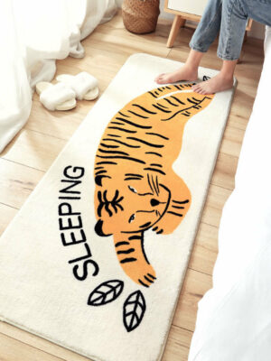 Sleeping Tiger Cartoon Patterned Plush Soft Girls Boys Bedroom Kids Room Bedside Carpet Rugs Runners