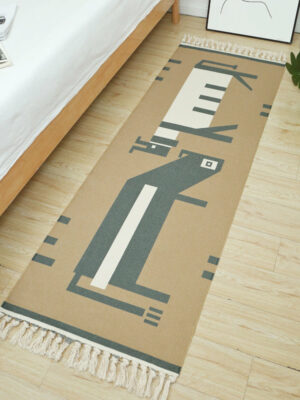 Geometric Animals Pattern Cotton Area Rug with Tassel Hand Woven Floor Carpet Rug for Living Room Bedroom