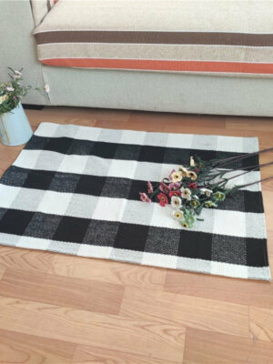 Cotton Washable Area Rugs Black and White Buffalo Check Rug Hand-Woven Lattice Plaid Floor Rugs Carpet for Living Room Bedroom