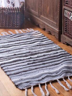 Grey Handmade Eco-Friendly Cotton Striped Carpet With Tassel For Bedroom Bedside Kitchen Living Room Bathroom Absorbent Floor Mat