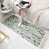Green Banana Leaves Pattern Cotton Area Rug with Tassel Handwoven Floor Carpet Rug for Living Room Bedroom