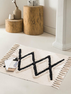 Retro Moroccan Geometric Pattern Cotton and Linen Area Rug with Tassel Handwoven Floor Carpet Rug for Living Room Bedroom 01