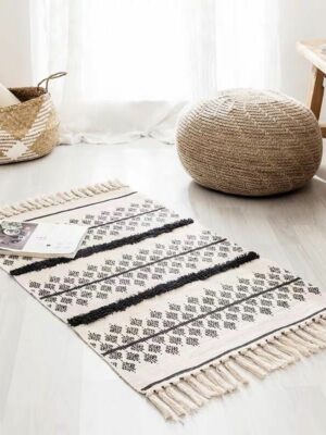 Retro Moroccan Geometric Pattern Cotton and Linen Area Rug with Tassel Handwoven Floor Carpet Rug for Living Room Bedroom 04