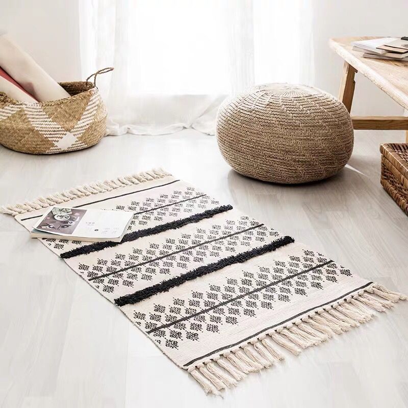 Retro Moroccan Geometric Pattern Cotton and Linen Area Rug with Tassel Handwoven Floor Carpet Rug for Living Room Bedroom 04