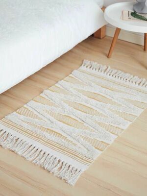 Retro Moroccan Geometric Pattern Cotton and Linen Area Rug with Tassel Handwoven Floor Carpet Rug for Living Room Bedroom 07