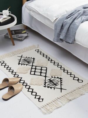 Retro Moroccan Geometric Pattern Cotton and Linen Area Rug with Tassel Handwoven Floor Carpet Rug for Living Room Bedroom 08