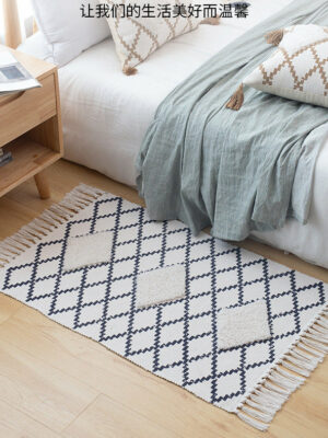 Retro Moroccan Geometric Pattern Cotton and Linen Area Rug with Tassel Handwoven Floor Carpet Rug for Living Room Bedroom 09