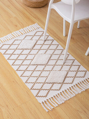 Retro Moroccan Geometric Pattern Cotton and Linen Area Rug with Tassel Handwoven Floor Carpet Rug for Living Room Bedroom 10