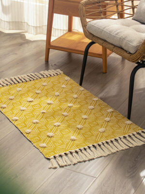 Retro Moroccan Geometric Pattern Cotton and Linen Area Rug with Tassel Handwoven Floor Carpet Rug for Living Room Bedroom 12