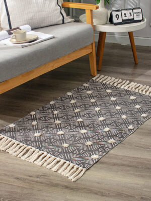 Retro Moroccan Geometric Pattern Cotton and Linen Area Rug with Tassel Handwoven Floor Carpet Rug for Living Room Bedroom 14