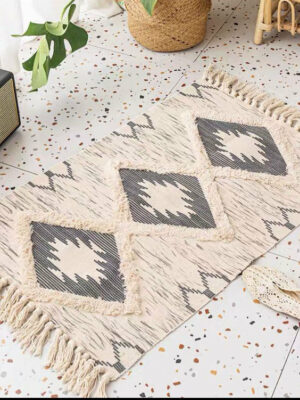 Retro Moroccan Geometric Pattern Cotton and Linen Area Rug with Tassel Handwoven Floor Carpet Rug for Living Room Bedroom 15