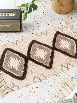 Retro Moroccan Geometric Pattern Cotton and Linen Area Rug with Tassel Handwoven Floor Carpet Rug for Living Room Bedroom 16