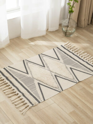 Retro Moroccan Geometric Pattern Cotton and Linen Area Rug with Tassel Handwoven Floor Carpet Rug for Living Room Bedroom 17