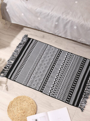 Retro Moroccan Geometric Pattern Cotton and Linen Area Rug with Tassel Handwoven Floor Carpet Rug for Living Room Bedroom 18