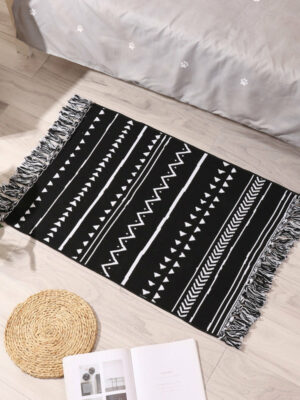 Retro Moroccan Geometric Pattern Cotton and Linen Area Rug with Tassel Handwoven Floor Carpet Rug for Living Room Bedroom 19