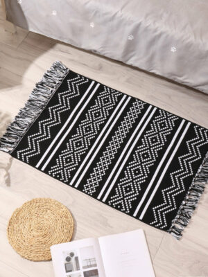Retro Moroccan Geometric Pattern Cotton and Linen Area Rug with Tassel Handwoven Floor Carpet Rug for Living Room Bedroom 20