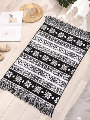 Retro Moroccan Geometric Pattern Cotton and Linen Area Rug with Tassel Handwoven Floor Carpet Rug for Living Room Bedroom 22