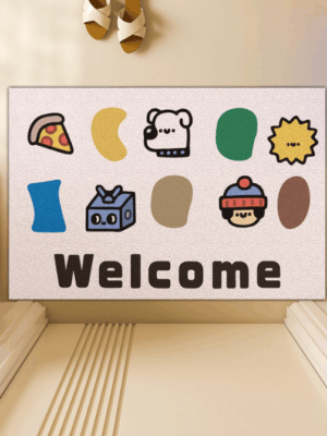 Cute Cartoon WELCOME Entry Cuttable Silk Loop Dirt Resistant Non-Slip Household Floor Mats 01