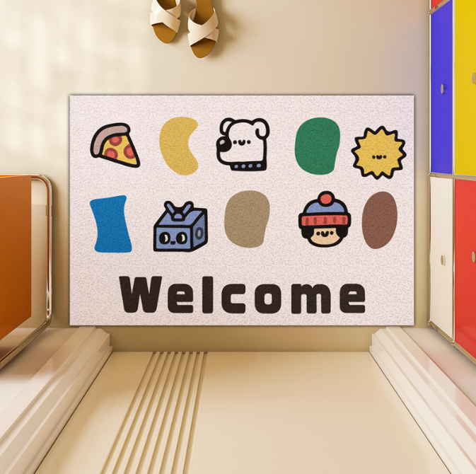 Cute Cartoon WELCOME Entry Cuttable Silk Loop Dirt Resistant Non-Slip Household Floor Mats 01