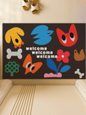 Cute Cartoon WELCOME Entry Cuttable Silk Loop Dirt Resistant Non-Slip Household Floor Mats 02