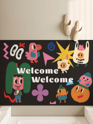 Cute Cartoon WELCOME Entry Cuttable Silk Loop Dirt Resistant Non-Slip Household Floor Mats 03