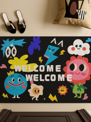 Cute Cartoon WELCOME Entry Cuttable Silk Loop Dirt Resistant Non-Slip Household Floor Mats 05