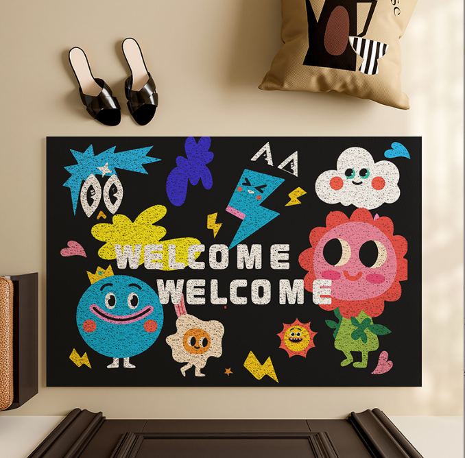 Cute Cartoon WELCOME Entry Cuttable Silk Loop Dirt Resistant Non-Slip Household Floor Mats 05
