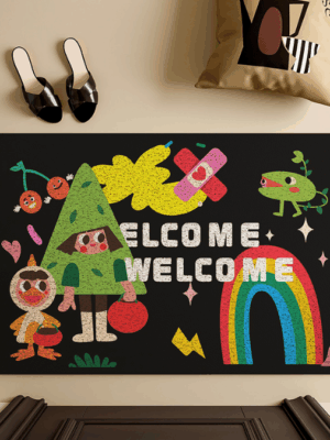 Cute Cartoon WELCOME Entry Cuttable Silk Loop Dirt Resistant Non-Slip Household Floor Mats 06