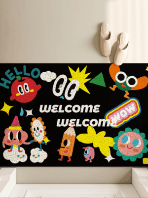 Cute Cartoon WELCOME Entry Cuttable Silk Loop Dirt Resistant Non-Slip Household Floor Mats 07