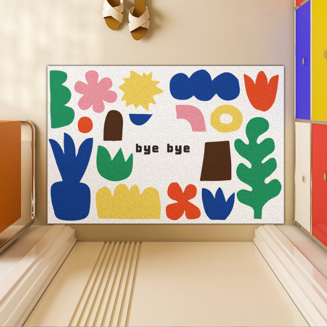 Cute Cartoon BYEBYE Entry Cuttable Silk Loop Dirt Resistant Non-Slip Household Floor Mats