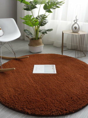 Brown Simple And Modern Round Lambs Wool Comfy Shaggy Rugs For Living Room Kids Room Bedroom Bedside Carpet