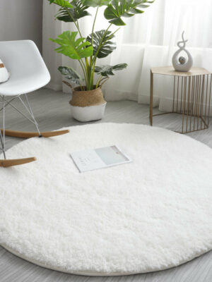 White Simple Round Modern Lambs Wool Comfy Plush Rugs For Living Room Kids Room Bedroom Bedside Carpet