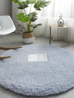 Blue Grey Simple Round Modern Lambs Wool Comfy Plush Rugs For Living Room Kids Room Bedroom Bedside Carpet