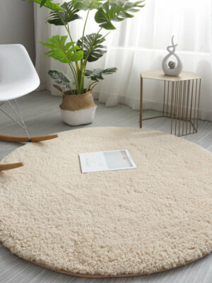 Light Yellow Simple Round Modern Lambswool Comfy Plush Rugs For Living Room Kids Room Bedroom Bedside Carpet