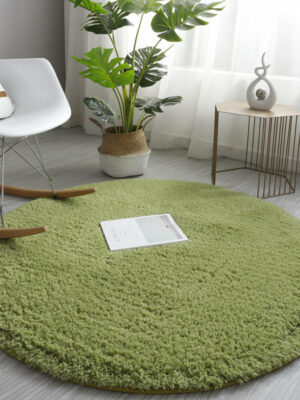 Grass Green Simple Round Modern Lambswool Comfy Plush Rugs For Living Room Kids Room Bedroom Bedside Carpet