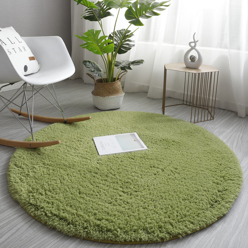 Grass Green Simple Round Modern Lambswool Comfy Plush Rugs For Living Room Kids Room Bedroom Bedside Carpet