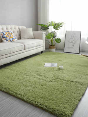 Comfy Grass Green Simple Modern Lambswool Shaggy Rugs For Living Room Kids Room Bedroom Bedside Carpet