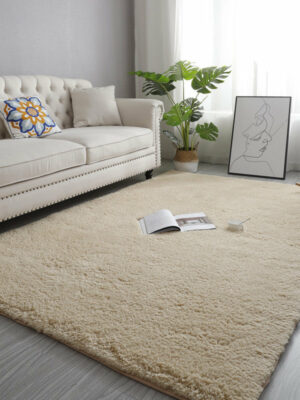 Light Yellow Colour Simple Modern Comfy Faux Lambs Wool Shaggy Rugs For Living Room Bedroom Bedside Carpet